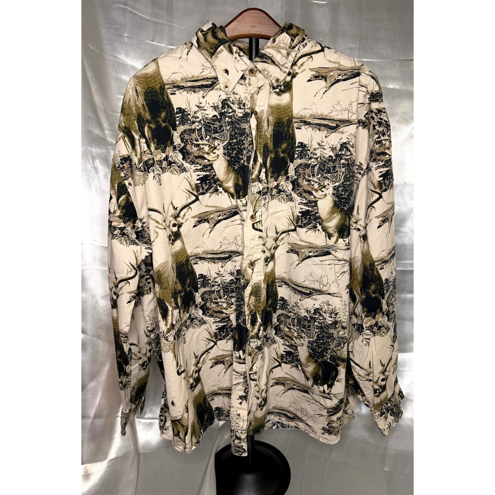 Rugged Earth Nature Deer Print Hunting Button Up‎ Shirt Outdoor Lodge Mens XL